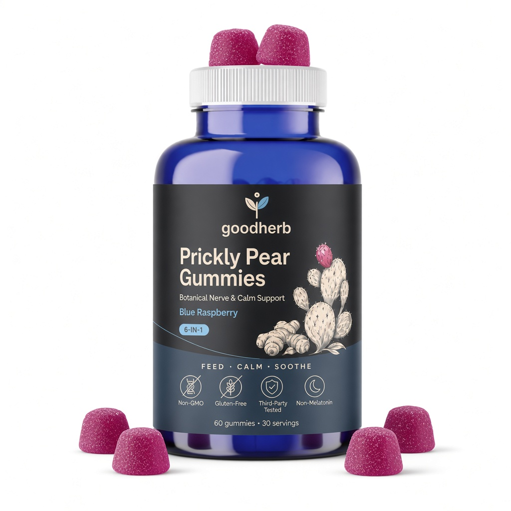 Goodherb Prickly Pear Gummy bottle on podium