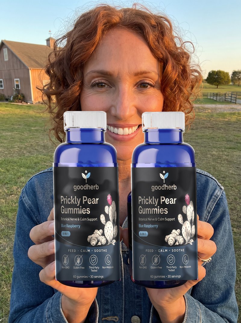 Lisa J. holding Goodherb Prickly Pear Gummies