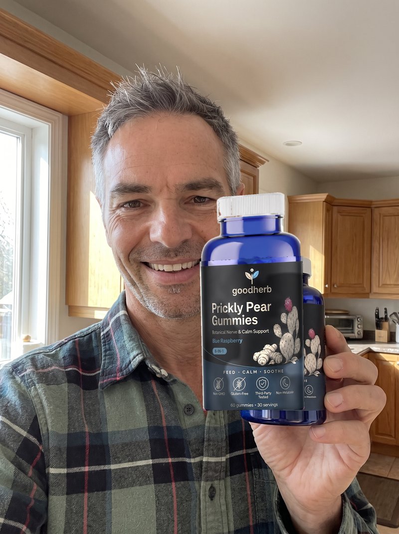 Robert M. holding Goodherb Prickly Pear Gummies